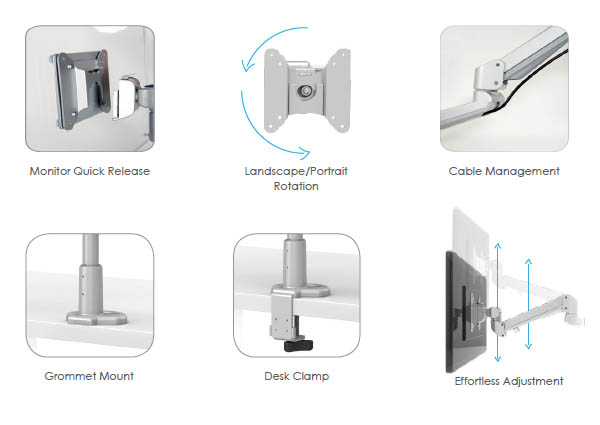 EDGE-MAX Heavy Duty Single Flat Panel Monitor Arm Features