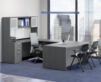 U Shape Office Desk Suite 71" x 112" Bow Front Hutch