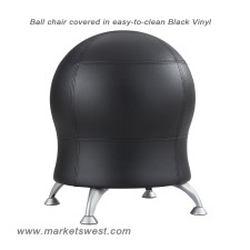 Zenergy Black Vinyl Ball Chair, 22 1/2" Diameter x 23" High