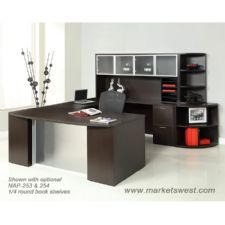 U-Shape w/Hutch & Glass Modesty Panel Espresso/Urban Walnut Finish