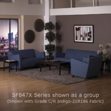 Custom Fabric Love Seat/Cherry Finish Legs