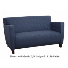Custom Fabric Love Seat/Cherry Finish Legs