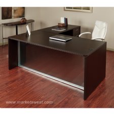 L-Shape Desk 72"x84" with Glass Front, Espresso or Urban Walnut