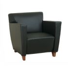 Black Leather Club Chair with Cherry Finish