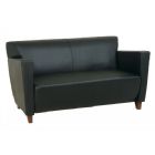 Black Leather Love Seat with Cherry Finish