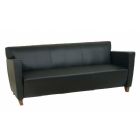 Black Leather Sofa with Cherry Finish